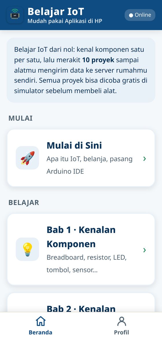 Tangkapan layar aplikasi Belajar IoT